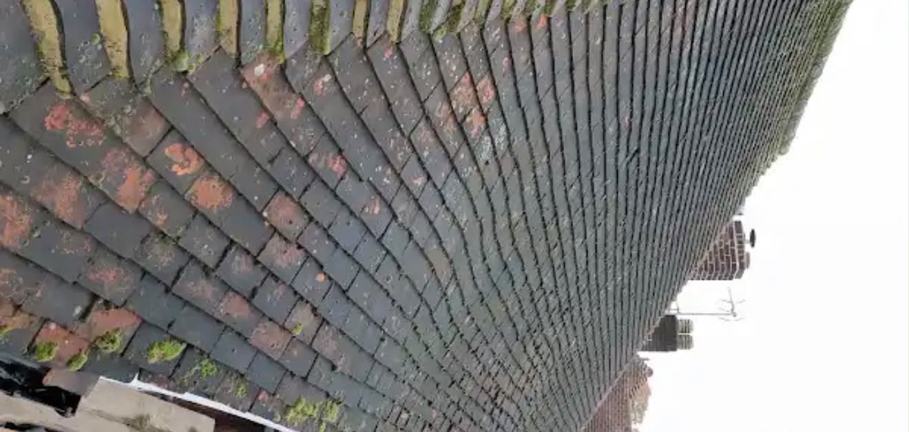 Close-up texture of dark grey natural roof tiles
