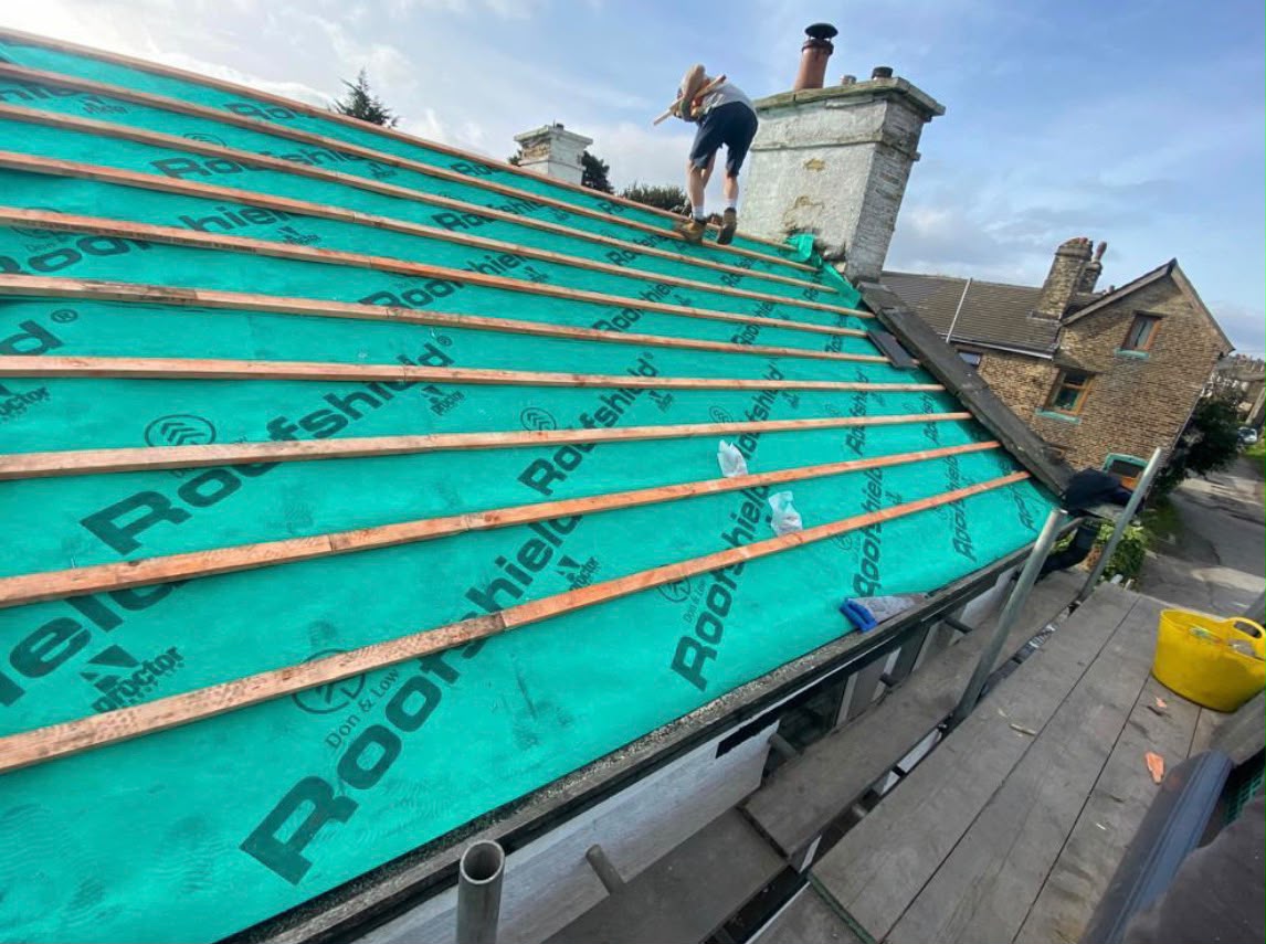 Chimney stack area re-flashed during a full roof re-cover on breathable underlay