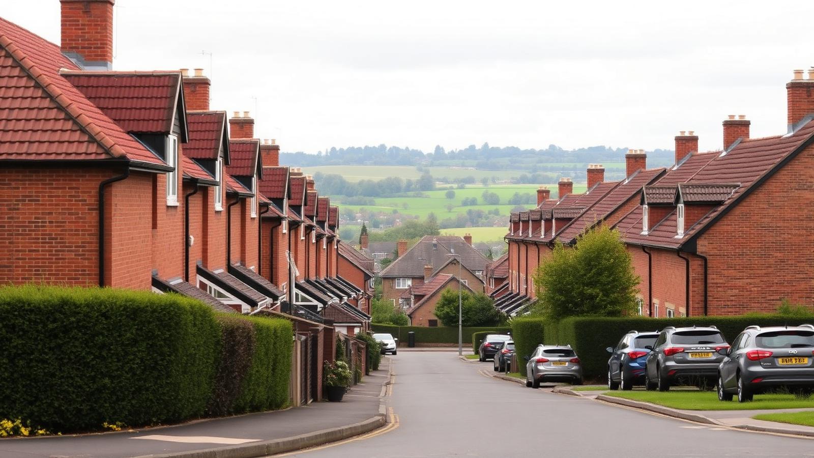 Family homes with pitched pantile roofs on a residential street in Huntington, north of York